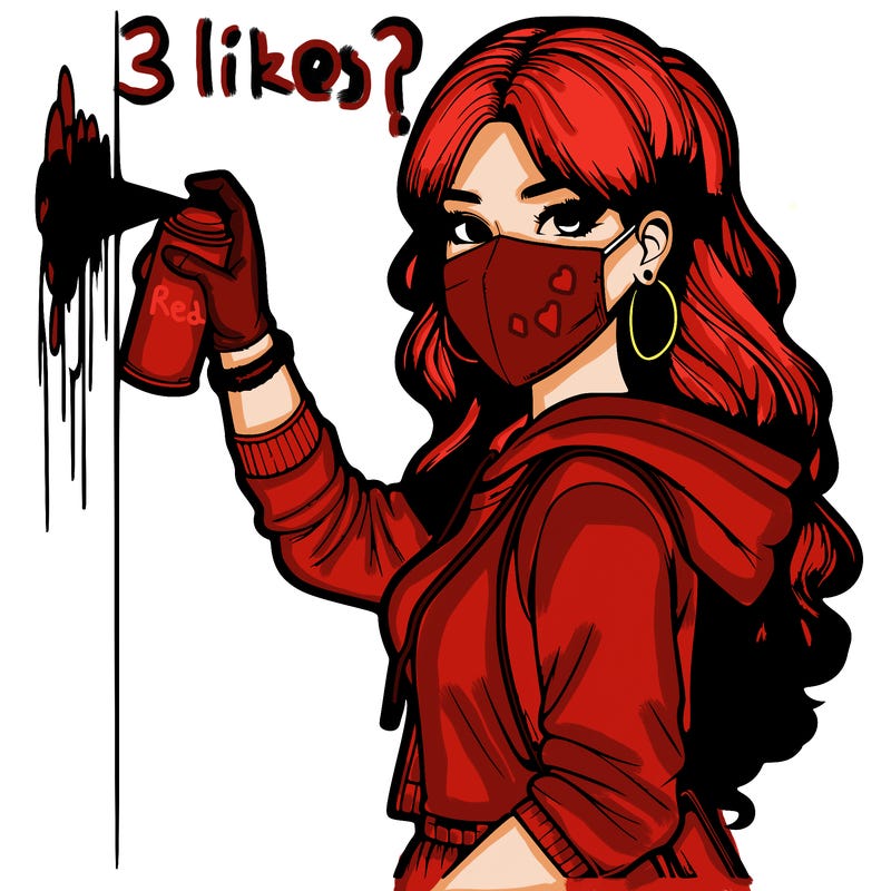 realistic girl with mask spray painting a wall