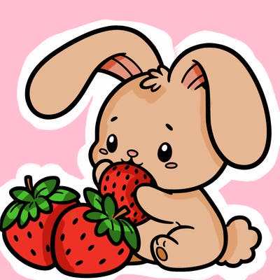 a bunny eating strawberries