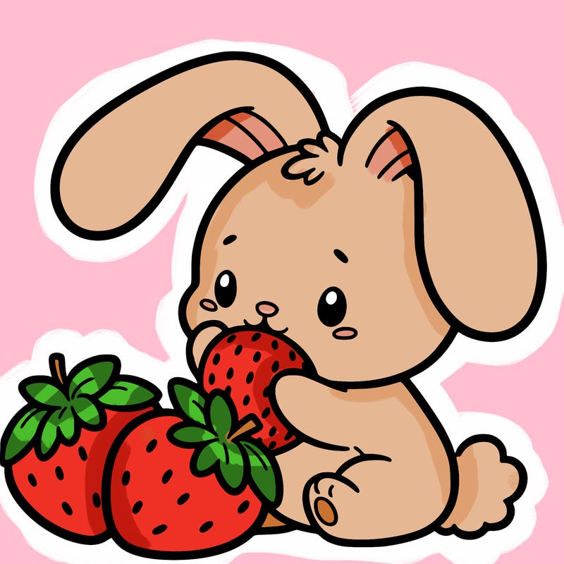 a bunny eating strawberries