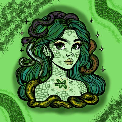realistic girl with snakes as hair