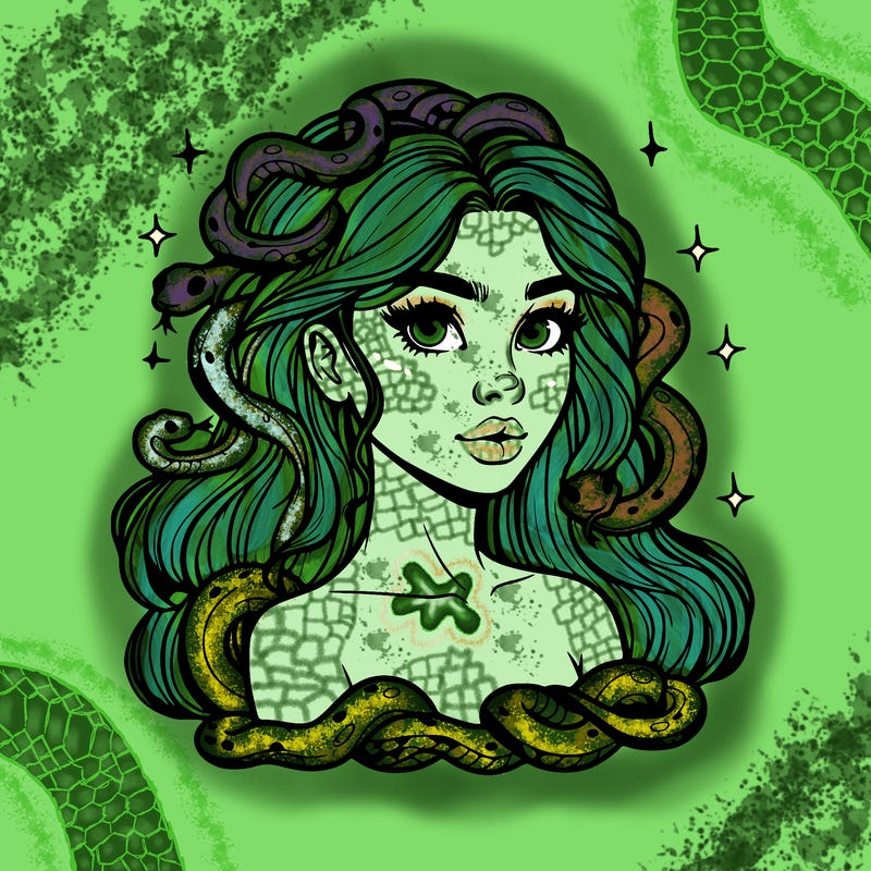realistic girl with snakes as hair