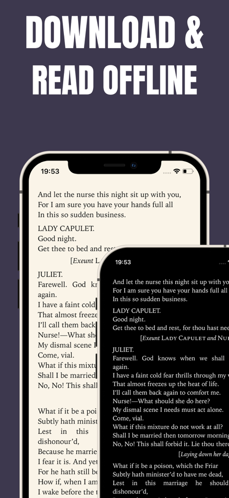 Librivox - All Audiobooks - Librivox app interface displaying the offline reading feature with both light and dark mode options