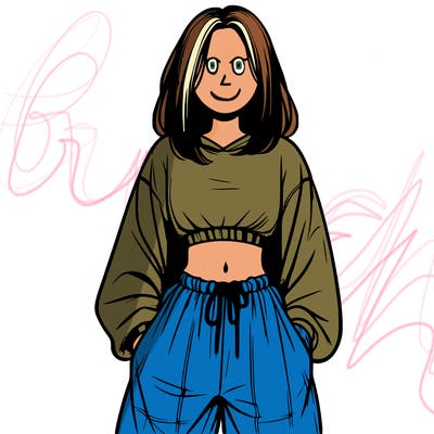 realistic girl faceless with baggy pants and a crop top