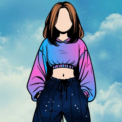 realistic girl faceless with baggy pants and a crop top