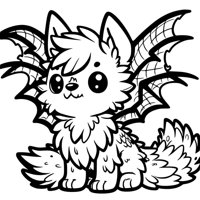 small furry wolf with ripped dragon wings