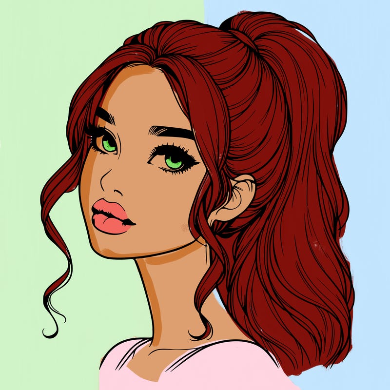 realistic girl with a ponytail on her hair and lips