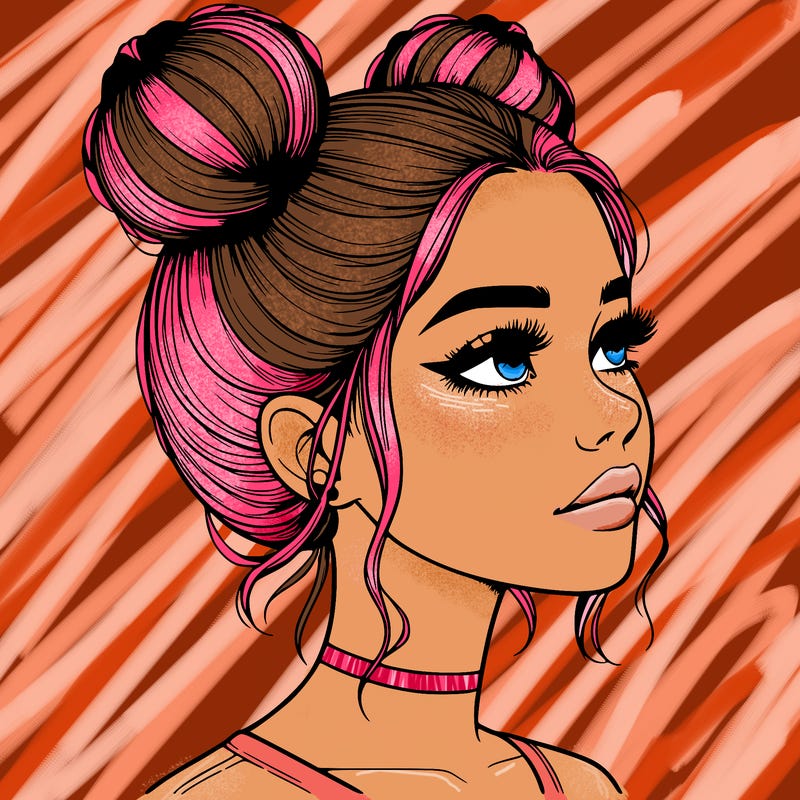 realistic girl with buns on the top of her head