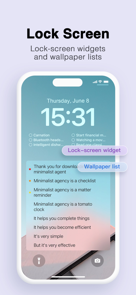 To do list MinimaList & Widget - iPhone lock screen featuring minimalist to do list widgets and aesthetic task lists