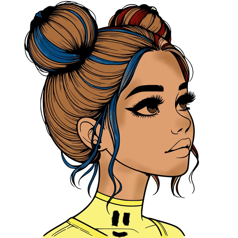 realistic girl with buns on the top of her head