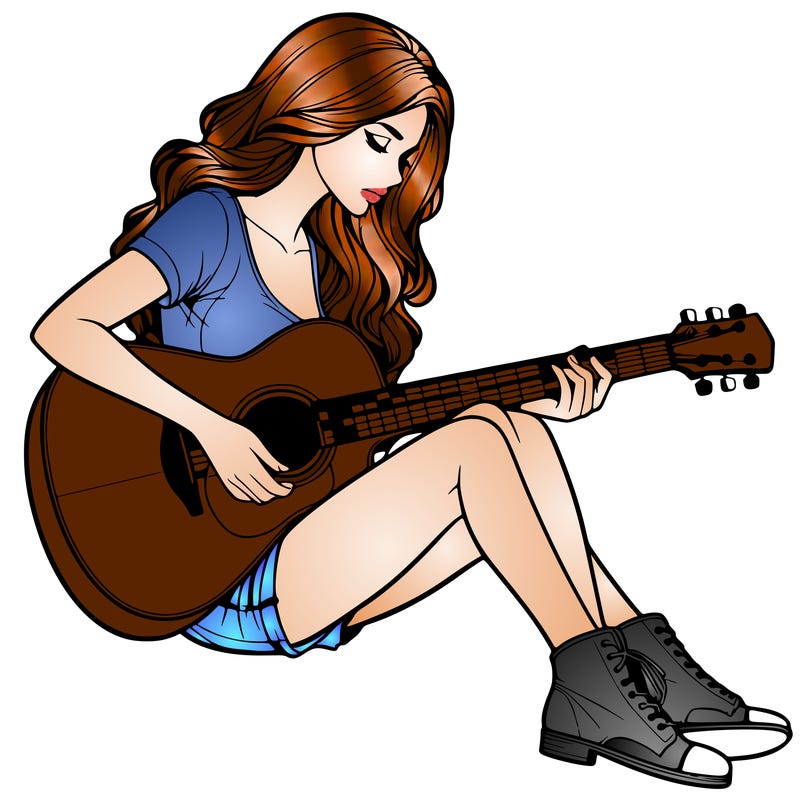 realistic woman play guitar