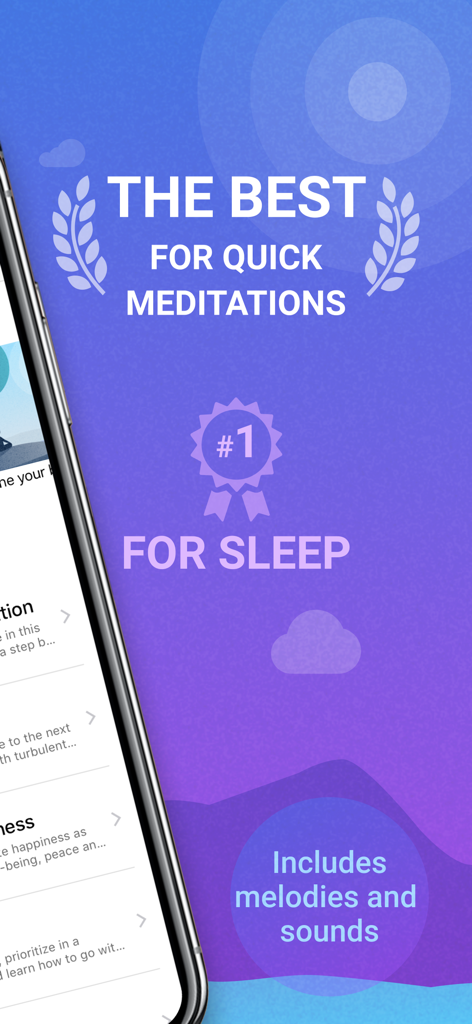 Zen Flow - Meditate Now - Promotional screen for Zen Flow app featuring quick meditations and sleep sessions with melodies.