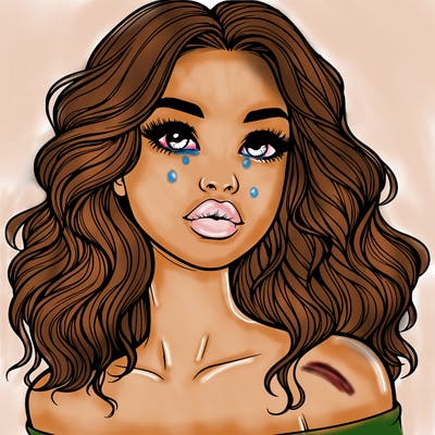 realistic girl with wavy hair and lips
