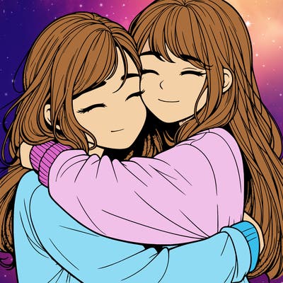 realistic two girls hugging