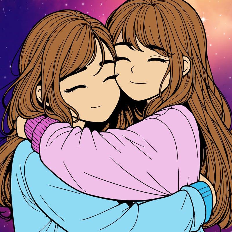 realistic two girls hugging