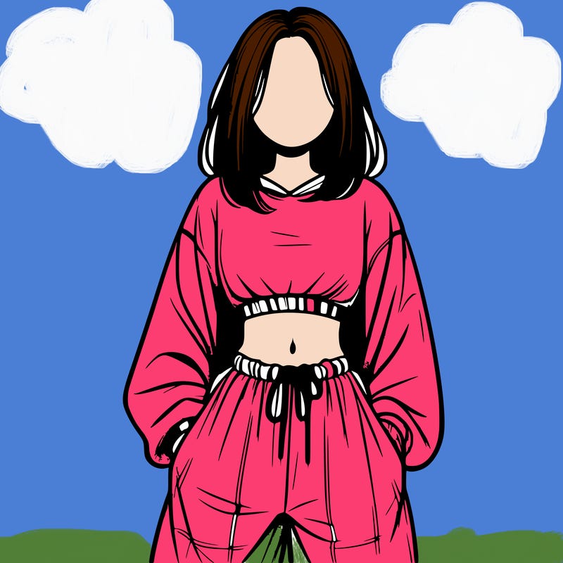 realistic girl faceless with baggy pants and a crop top