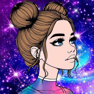 realistic girl with buns on the top of her head