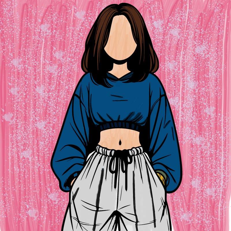 realistic girl faceless with baggy pants and a crop top