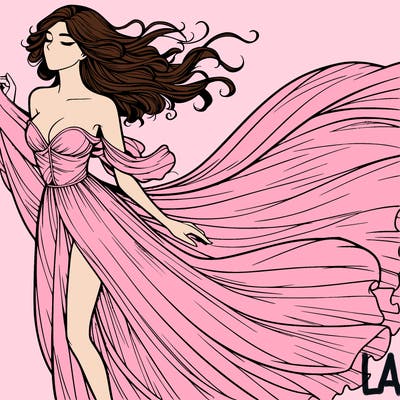 realistic woman in dress flowing the the wind