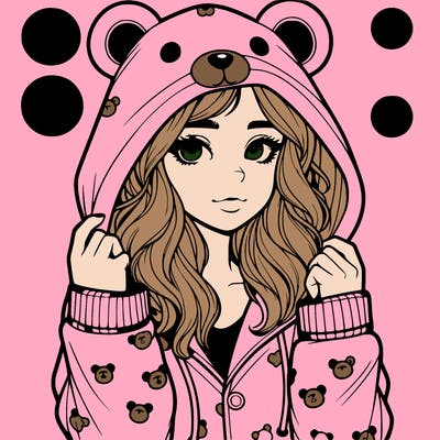 realistic girl in a animal pjs hoodie