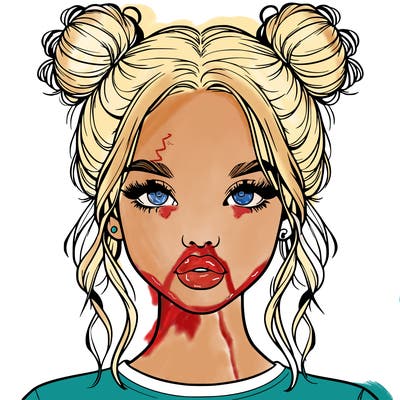 realistic girl with two buns in hair and lips