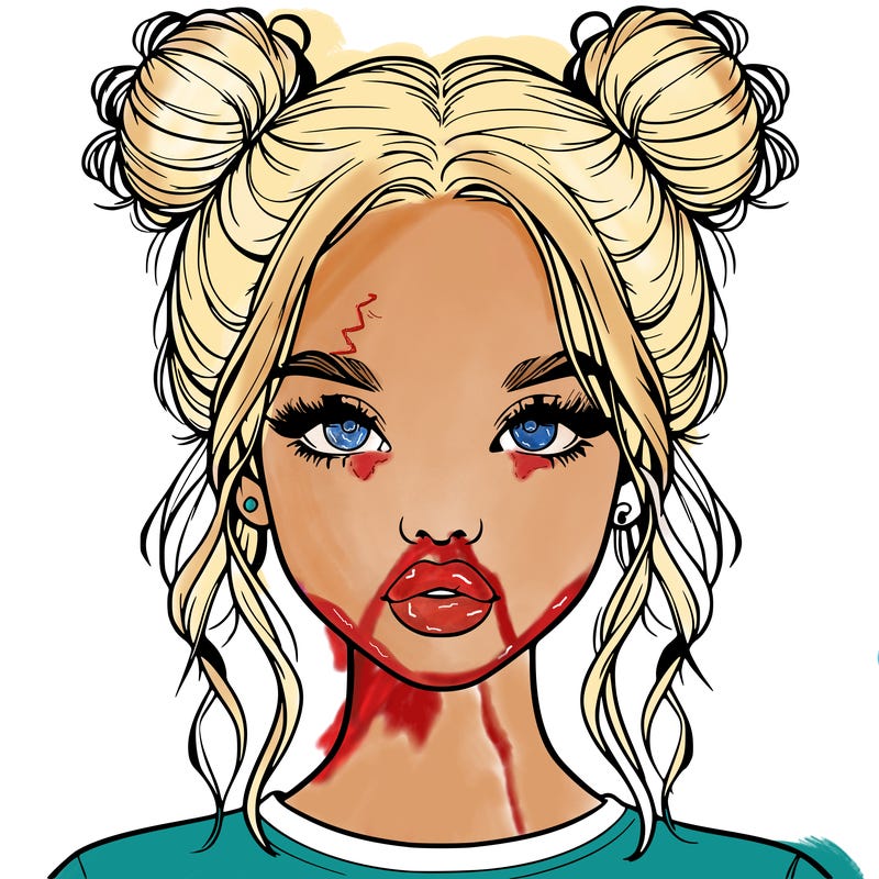 realistic girl with two buns in hair and lips