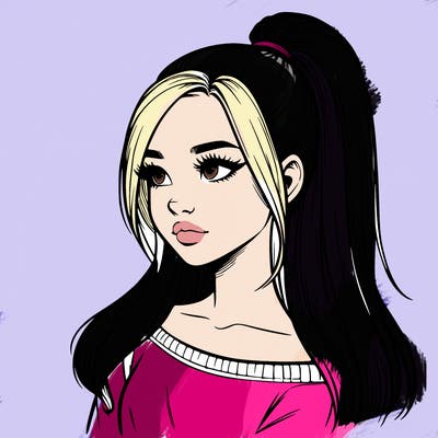 realistic girl with a high ponytail