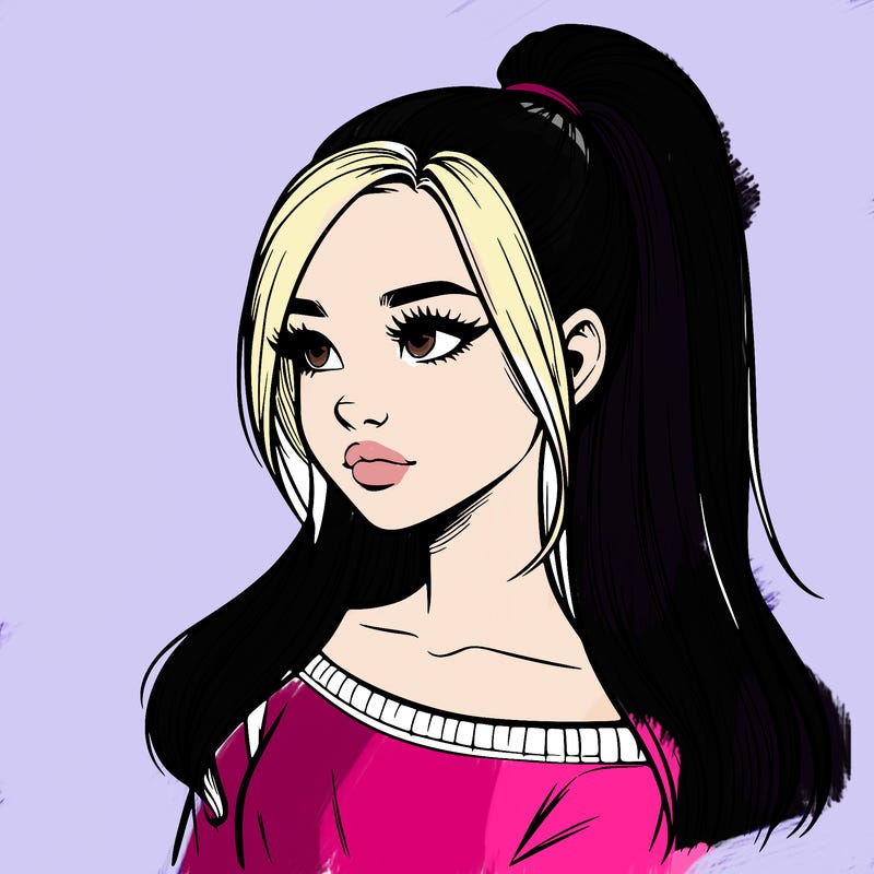 realistic girl with a high ponytail