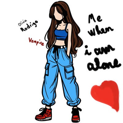 girl in baggy pants crop top and long hair