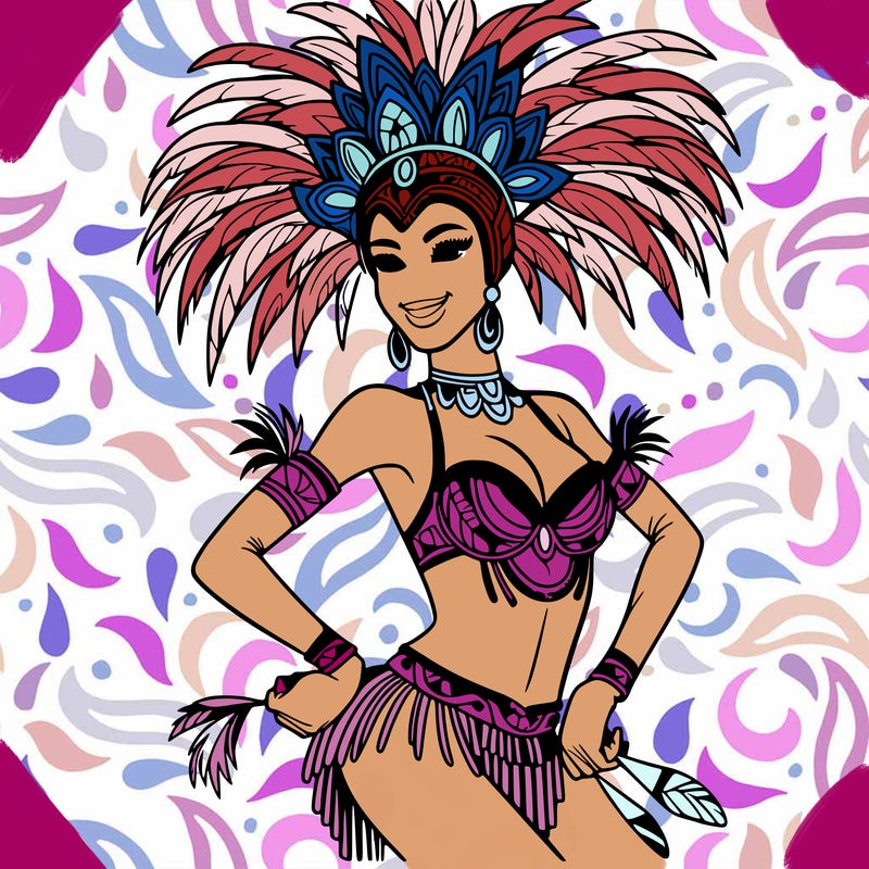 a samba dancer in colorful costume.