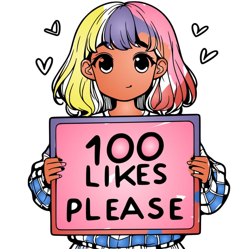 a girl holding a sign saying 100 likes please
