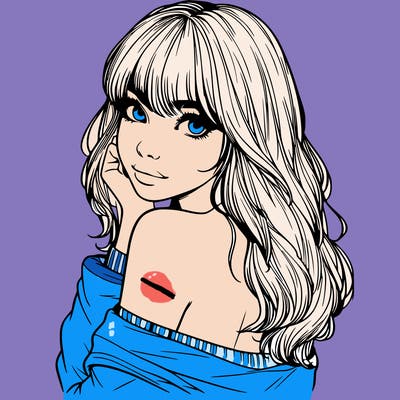 realistic girl with bangs looking over her shoulder