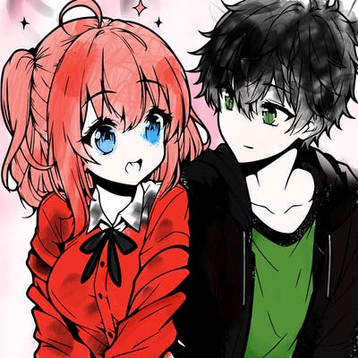 anime girl and boy flirting