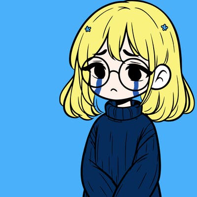 sad girl with glasses in a sweater