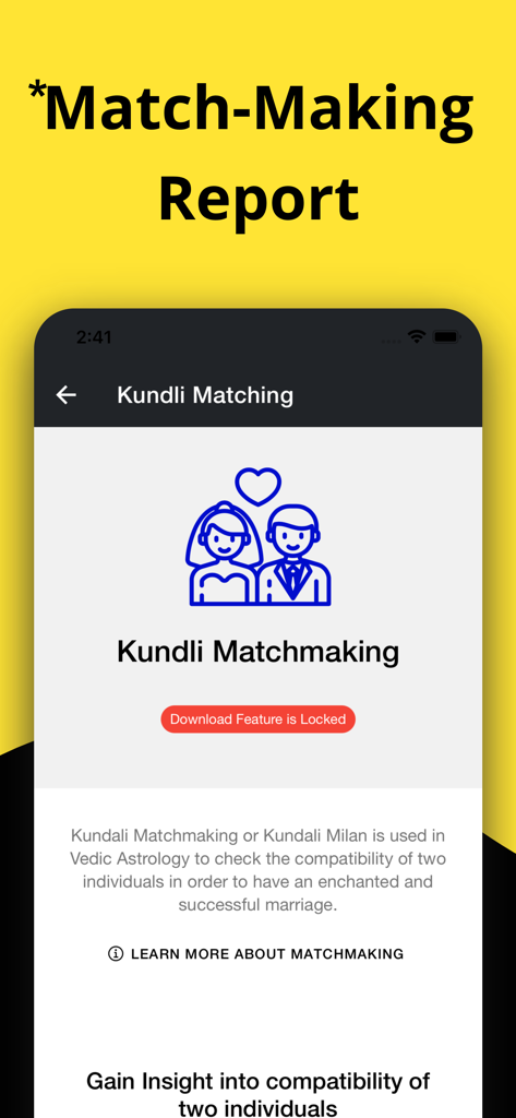 ClansRoot - Family Tree Maker - A screen from the ClansRoot app showing the Kundli matchmaking feature for checking marriage compatibility based on Vedic astrology