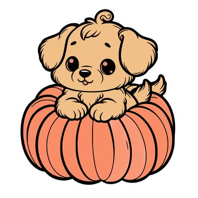 cute little puppy in a pumpkin
