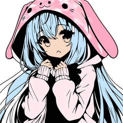 anime character girl with long hair cute bunny hoodie