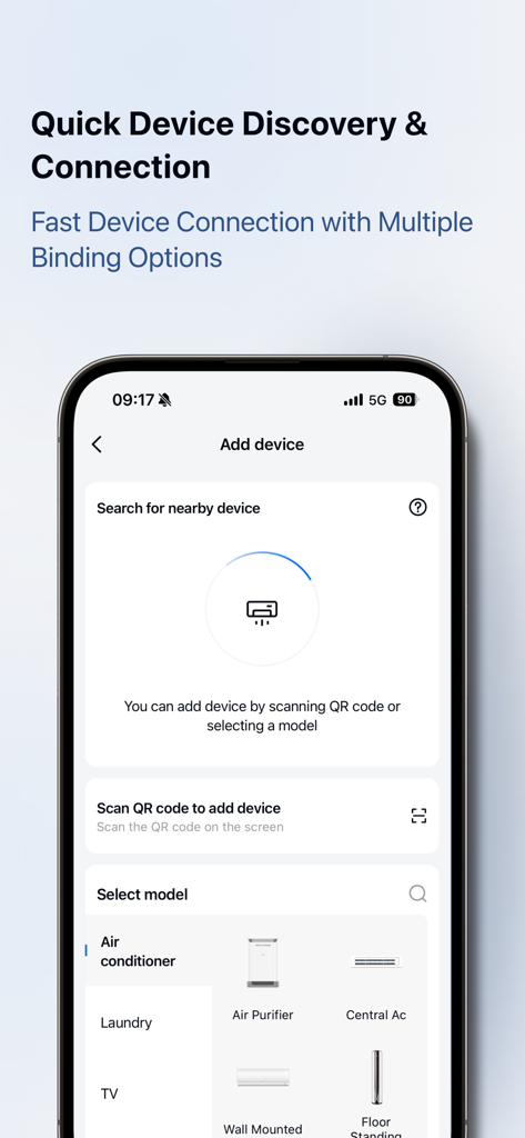Smartphone screen of the Haismart app showing options to discover and connect new smart appliances