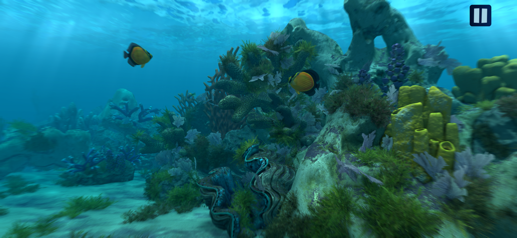Detailed 3D underwater aquarium scene featuring coral reefs and butterflyfish.