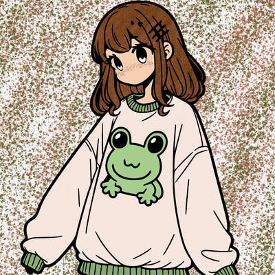 girl wearing frogging sweatshirt