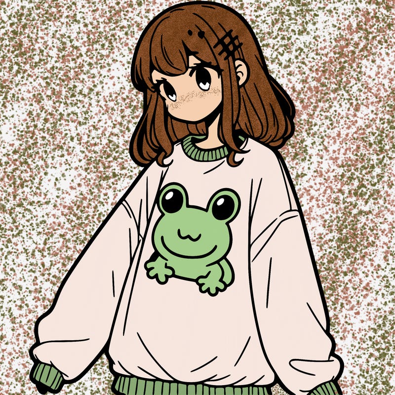 girl wearing frogging sweatshirt
