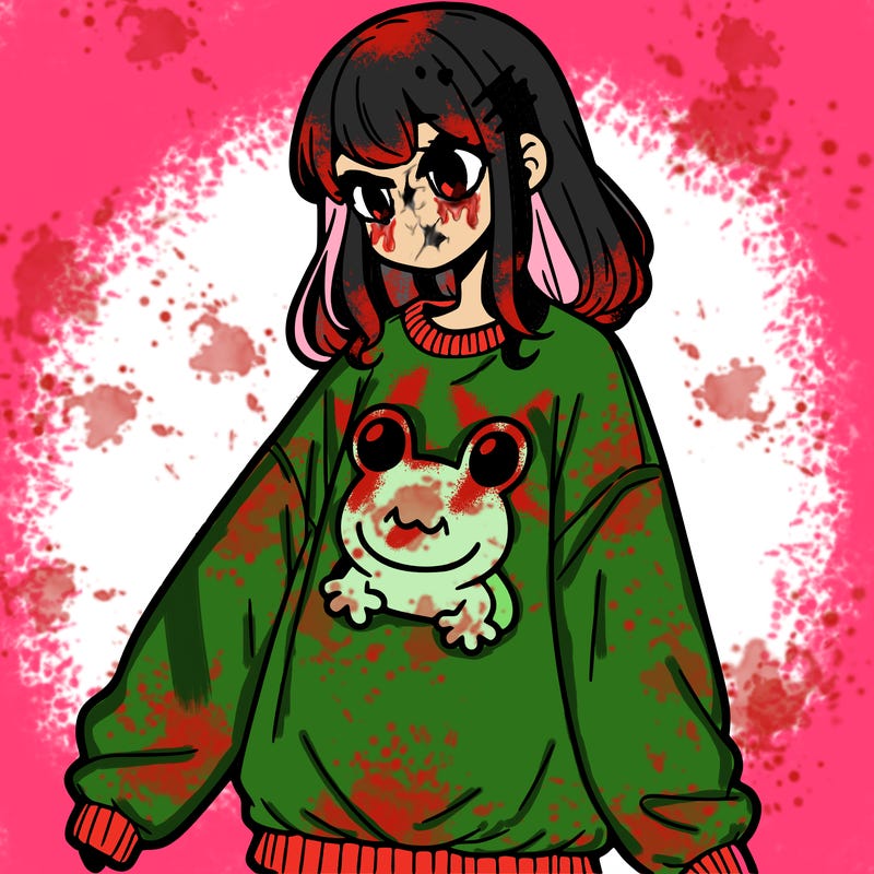 girl wearing frogging sweatshirt