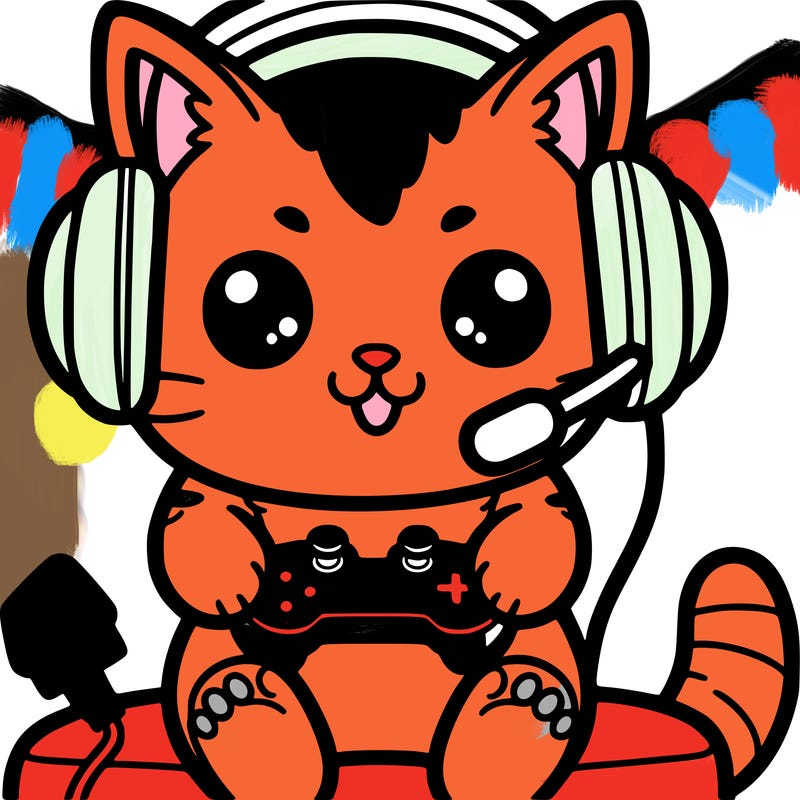 cat playing video games with headset and controller