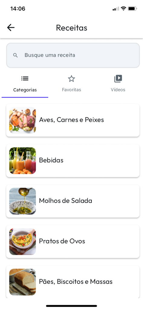 Desafio Diabetes - Low Carb - Mobile screen showing various low carb recipe categories for diabetes management