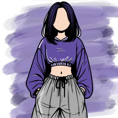 realistic girl faceless with baggy pants and a crop top