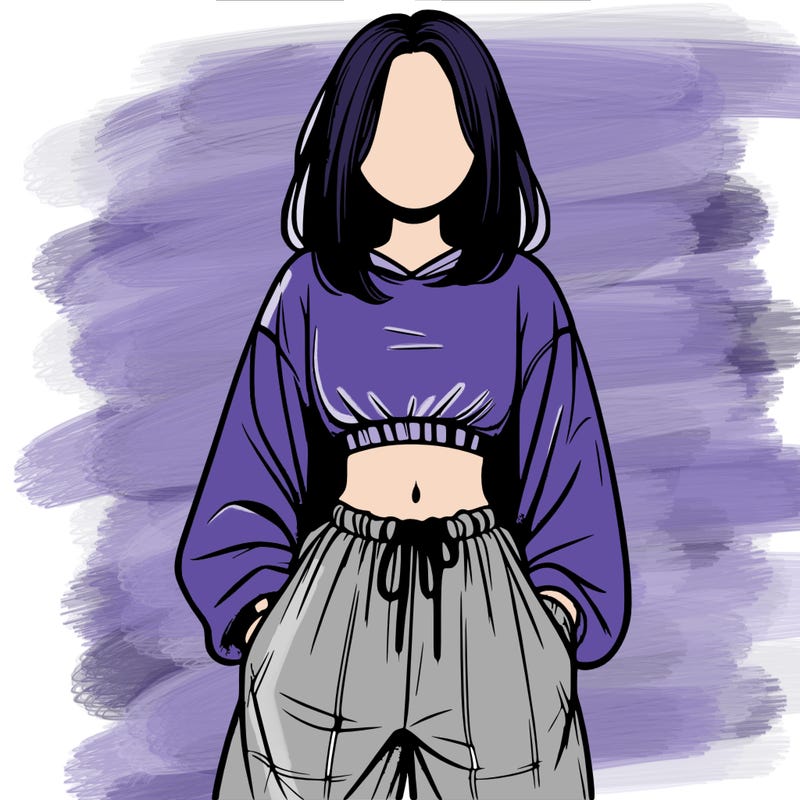 realistic girl faceless with baggy pants and a crop top