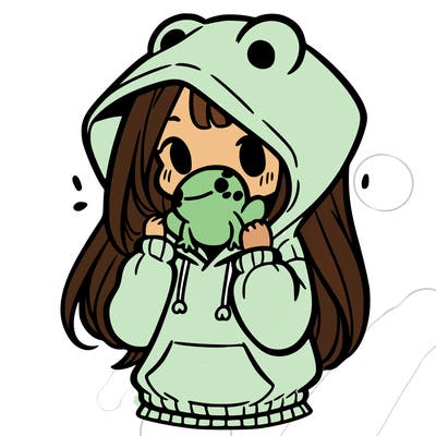 a girl holding a froggy hoodie