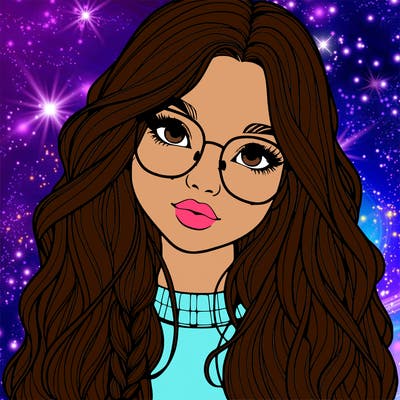 girl with long hair and freckles and glasses realistic