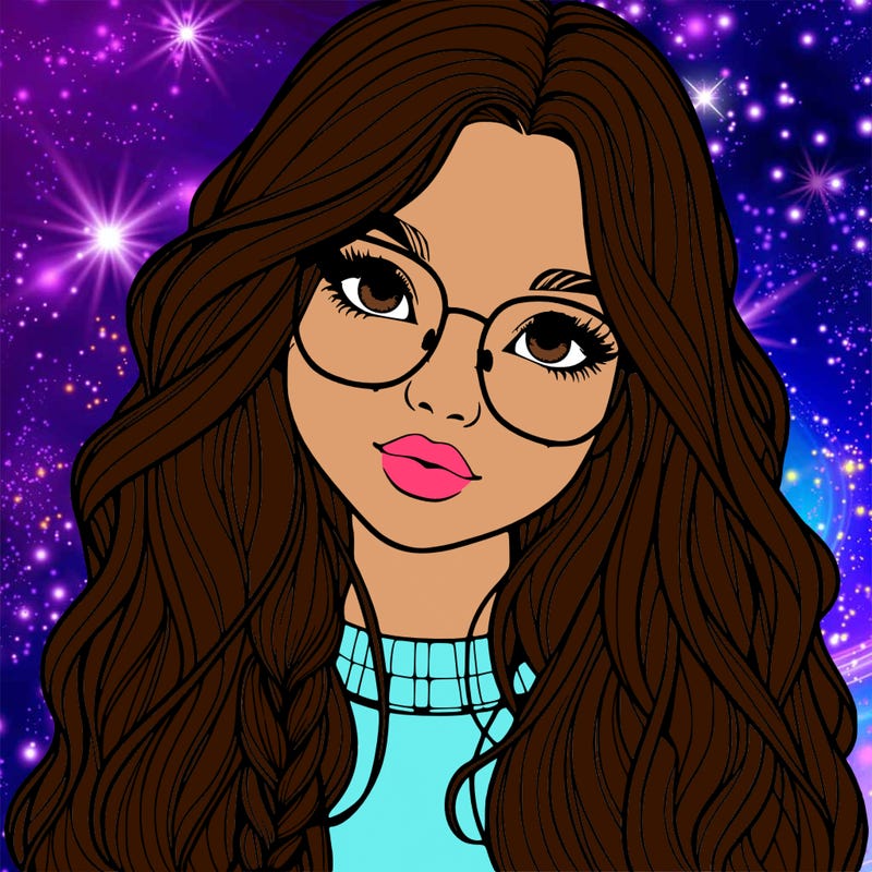 girl with long hair and freckles and glasses realistic