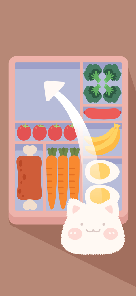Tidying Master Satisfying ASMR - Un lindo gato blanco observa cómo los alimentos se organizan cuidadosamente en un recipiente de bento rosa