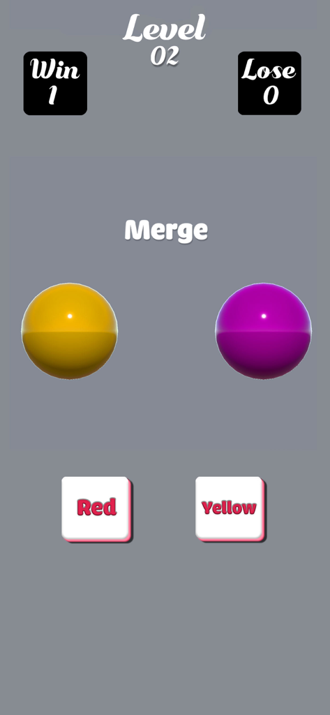 Cake Or fake Challenge! - Gameplay screenshot of Cake Or fake Challenge showing a color guessing level with yellow and purple spheres and choice buttons.